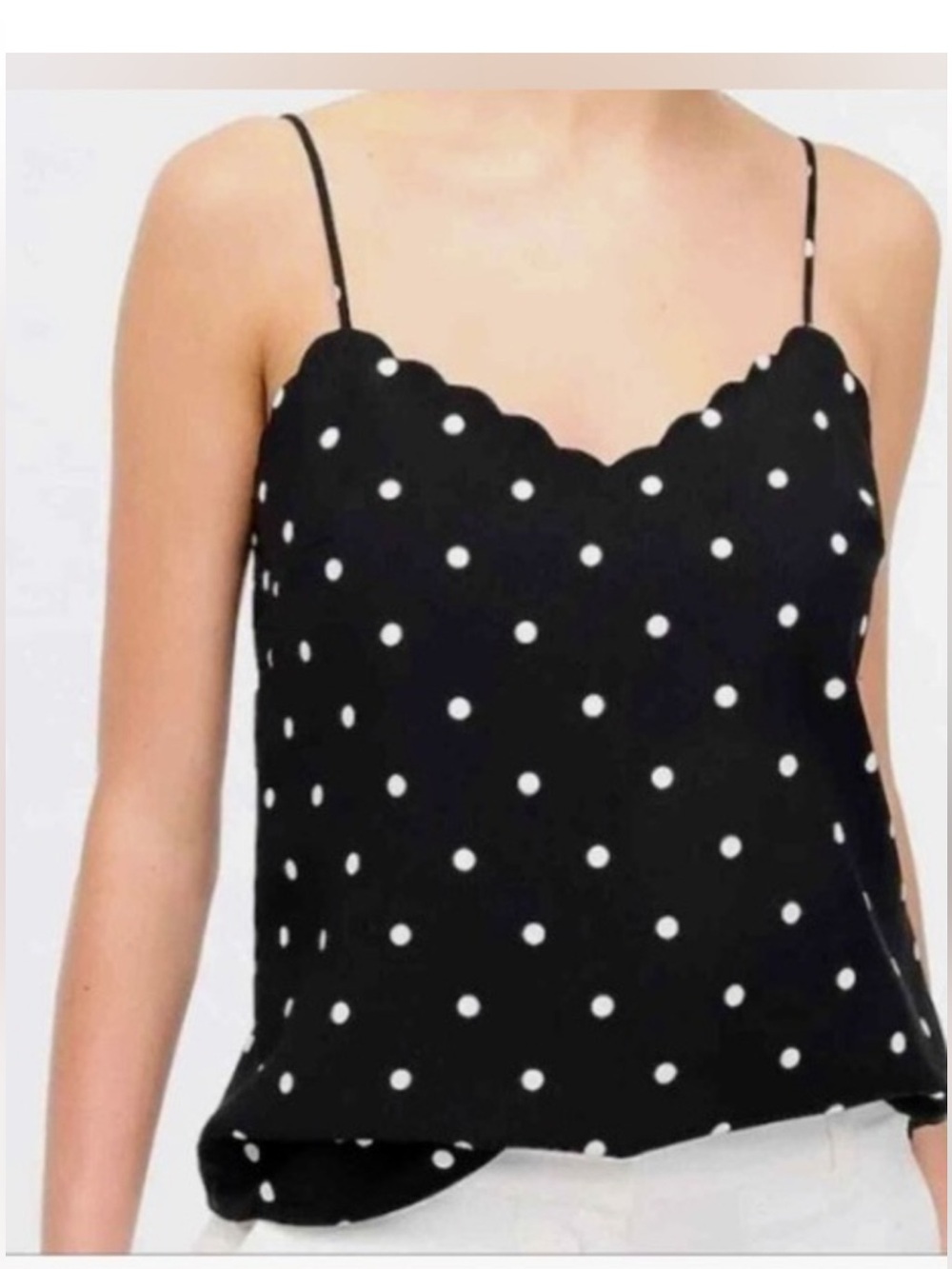 J. Crew Black Polka Dot Scalloped Cami Tank - Size 8